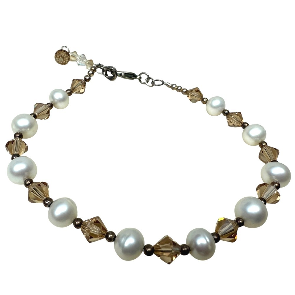 Faux Pearl Beaded Champagne Crystal Glass Accents Bracelet Fashion Jewelry 8